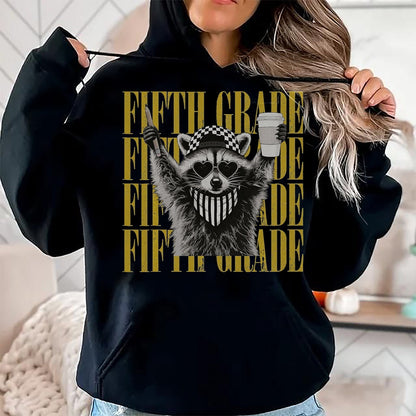 Best Teacher Shirt, Funny Teacher UnisexT-Shirt/Hoodie/Sweatshirt HLT00 - Funny Fifth Grade Teacher Feral Raccoon Back to School T-Shirt, Men, Black, 3X-Large