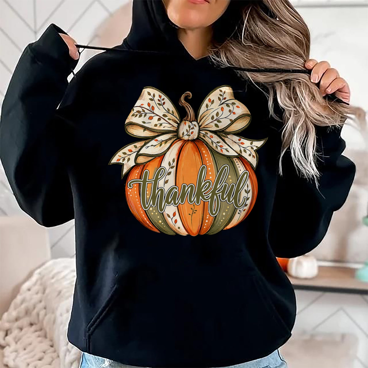 Best Thanksgiving Family Shirt , Funny Thanksgiving UnisexT-Shirt/Hoodie/Sweatshirt HLT00 - Thankful Pumpkin Bow Fall Autumn Thanksgiving Shirts Women T-Shirt