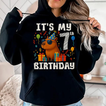 Cute Capybara Shirt, Funny Capybara Unisex T-Shirt/Hoodie/Sweatshirt HLT00 - Its My 7th Birthday 7 Years Old Capybara Gifts Boys T-Shirt
