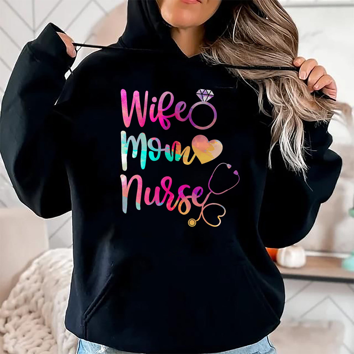 Funny Nurse Shirt, Nurse Unisex T-Shirt/Hoodie/Sweatshirt HLT00 - Wife Mom Nurse T Shirt for Nurses (LPN, BSN, RN, NP)