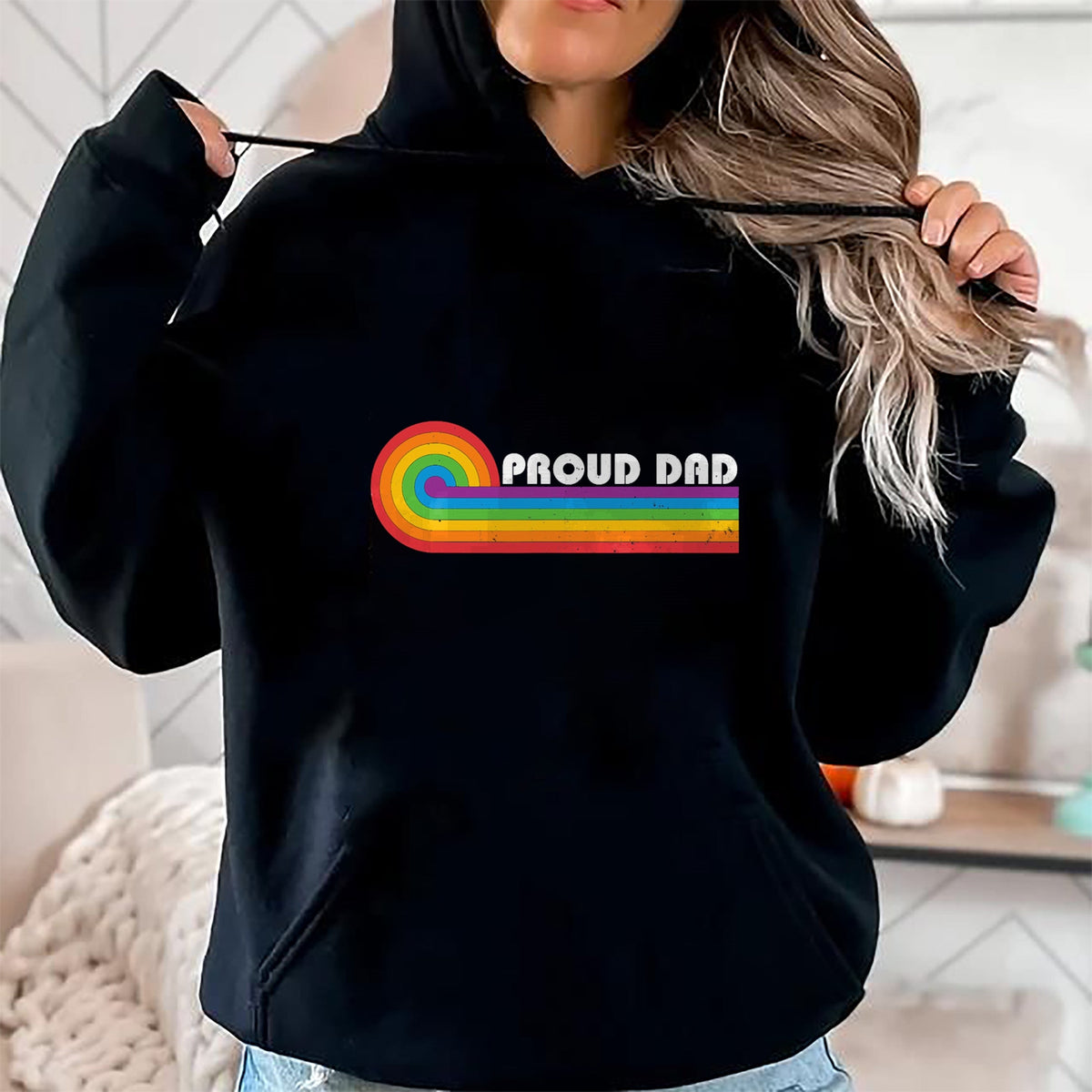 Gift for Dad Shirt, Funny Dad Unisex T-Shirt/Hoodie/Sweatshirt HLT00 – Proud Dad Gay Pride LGBT Flag Vintage Parent Father_s Day T-Shirt