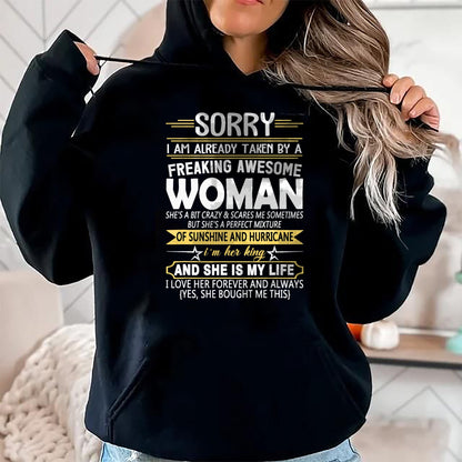 Best Wife Shirt, Wife and Husband Unisex T-Shirt/Hoodie/Sweatshirt HLT00 - Mens Sorry I'm Already Taken by a Freaking Awesome Girl T-Shirt