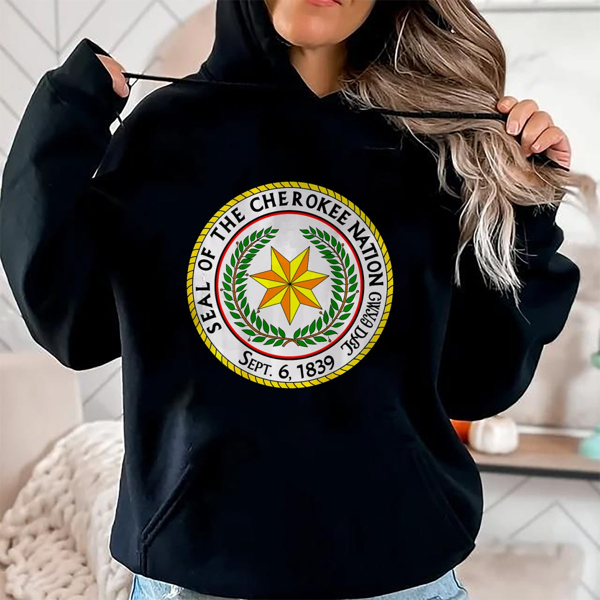 Native American T-Shirts, Vintage Native American Unisex T-Shirt/Hoodie/Sweatshirt HLT00 - Double Sided Seal of the Cherokee Nation Native American T-Shirt