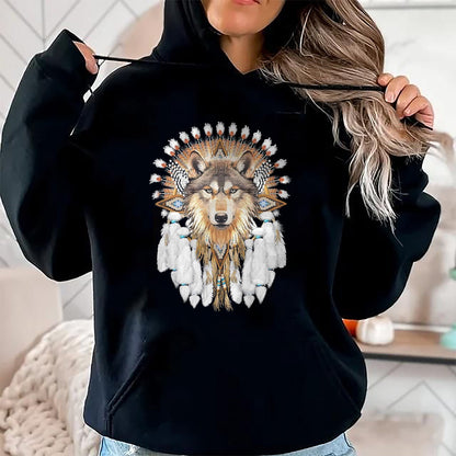 Native American T-Shirts, Vintage Native American Unisex T-Shirt/Hoodie/Sweatshirt HLT00 - Native American Wolf Feather T-Shirt (1)
