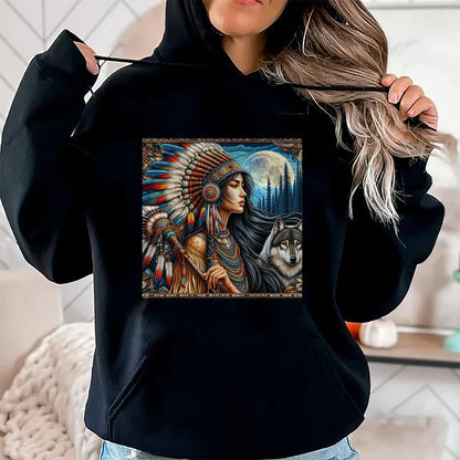 Native American T-Shirts, Vintage Native American Unisex T-Shirt/Hoodie/Sweatshirt HLT00 - indian native american woman with white wolf vintage gifts T-Shirt (1)