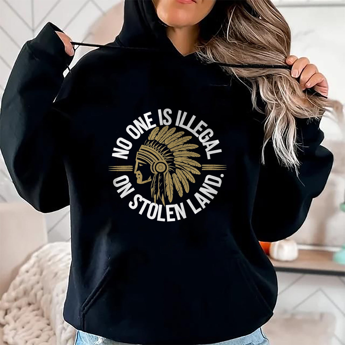 Native American T-Shirts, Vintage Native American Unisex T-Shirt/Hoodie/Sweatshirt HLT00 - Native Americans No One Is Illegal on Stolen Indian Land T-Shirt