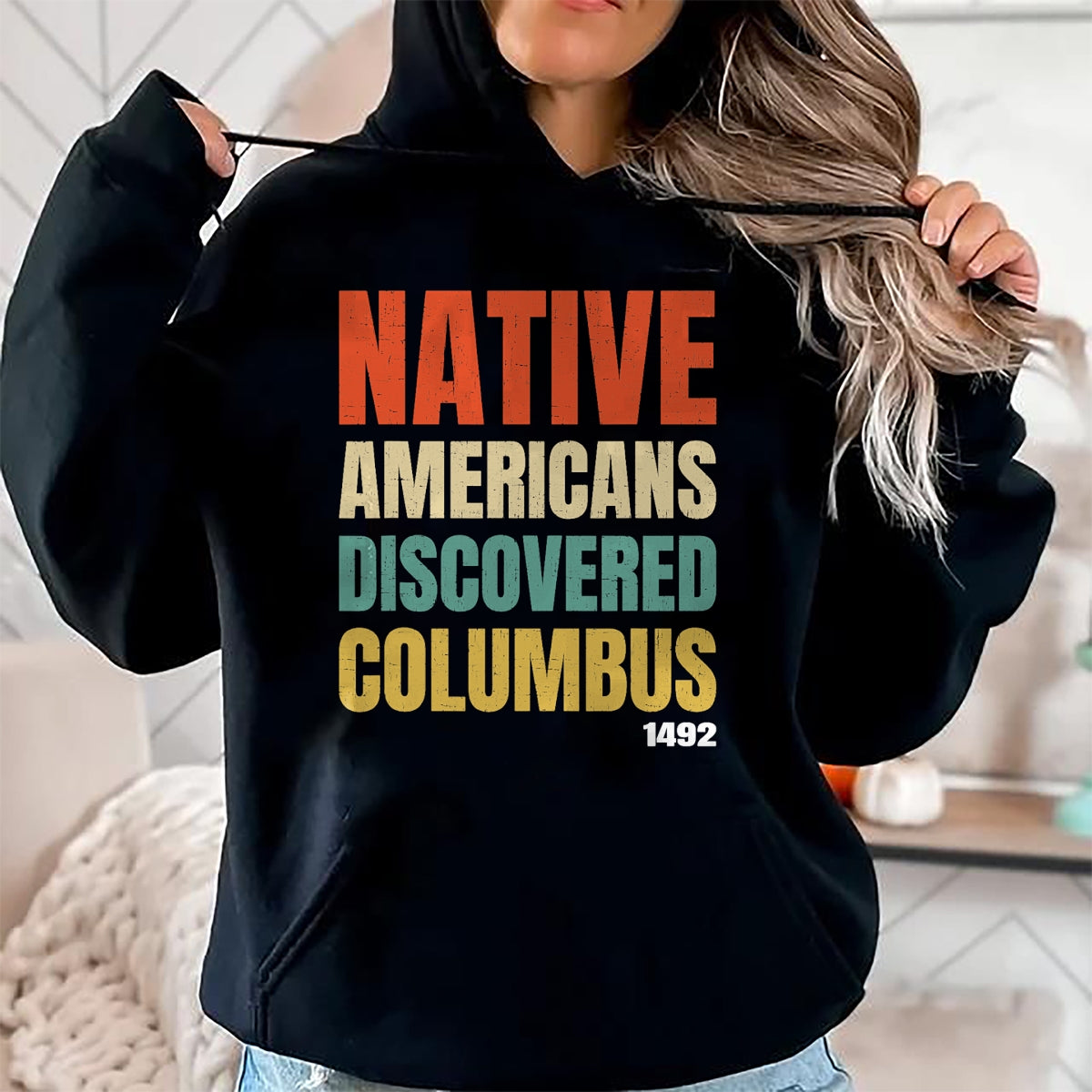 Native American T-Shirts, Vintage Native American Unisex T-Shirt/Hoodie/Sweatshirt HLT00 - Native Americans Discovered Columbus T-Shirt
