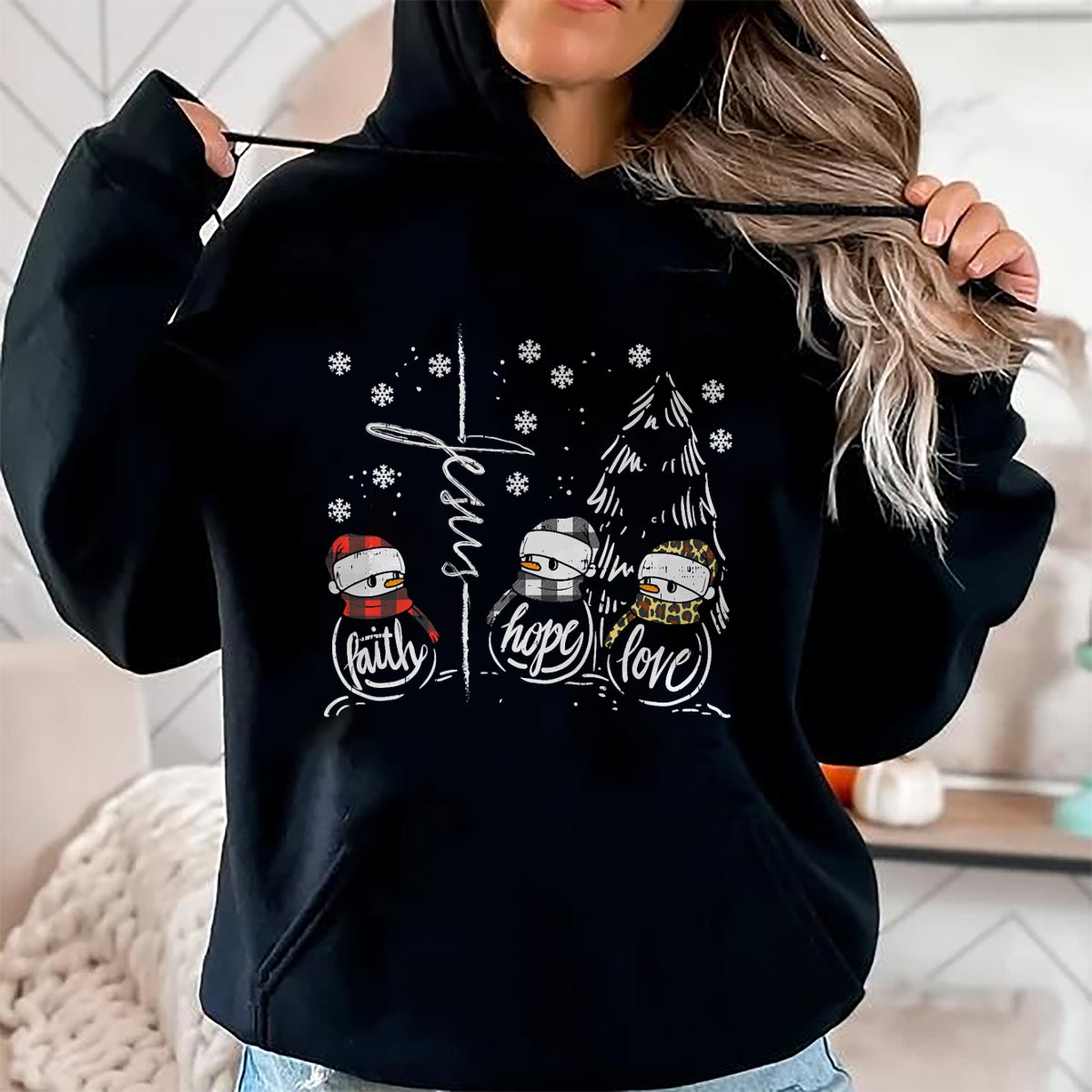 Christmas Shirts for Family, Funny christmas shirts, Christmas Unisex T-Shirt/Hoodie/Sweatshirt HLT00 -Faith Hope Love Jesus Snowman Plaid Leopard Christmas Gift T-Shirt