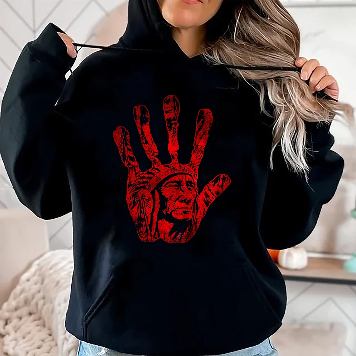 Native American T-Shirts, Vintage Native American Unisex T-Shirt/Hoodie/Sweatshirt HLT00 - Native American Indigenous Red Hand Indian Blood Themed T-Shirt (8)