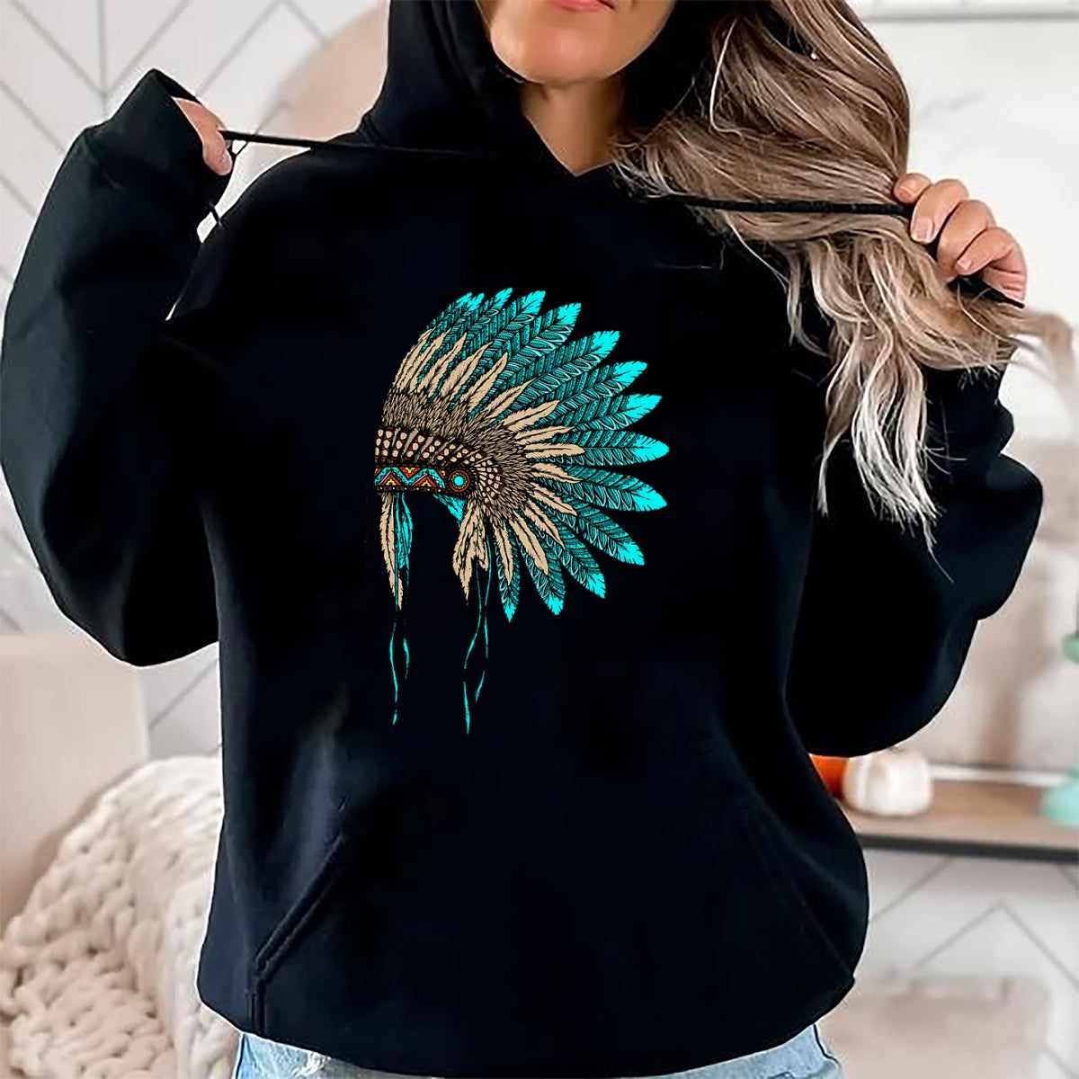 Native American T-Shirts, Vintage Native American Unisex T-Shirt/Hoodie/Sweatshirt HLT00 - Native American Indian Headdress Costume Jewelry Decor T-Shirt (1)