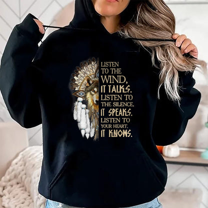 Native American T-Shirts, Vintage Native American Unisex T-Shirt/Hoodie/Sweatshirt HLT00 - Listen to the wind Eagle native american T-Shirt