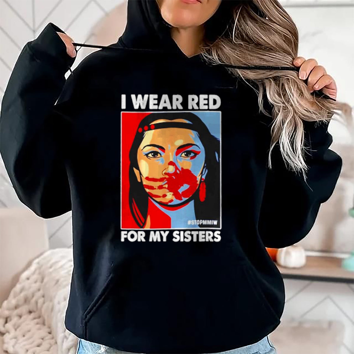 Native American T-Shirts, Vintage Native American Unisex T-Shirt/Hoodie/Sweatshirt HLT00 - I Wear Red For My,Sister Native American Stop MMIW T-Shirt (1)