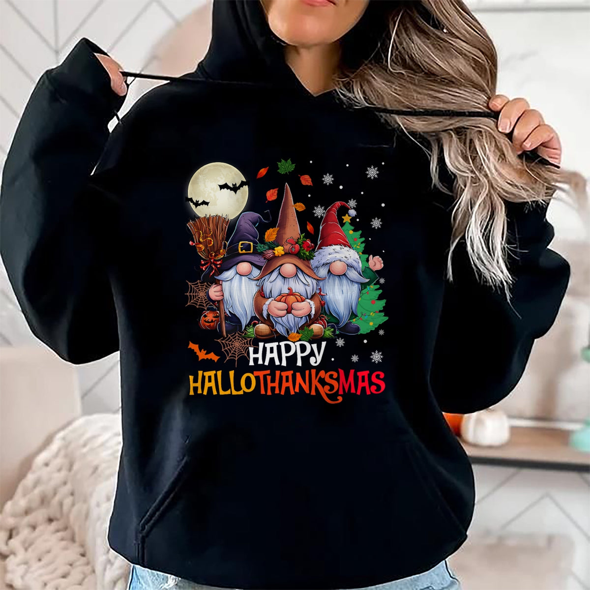 Christmas Shirts for Family, Funny christmas shirts, Christmas Unisex T-Shirt/Hoodie/Sweatshirt HLT00 - Happy Hallothanksmas Gnomes Lover Halloween Merry Christmas T-Shirt