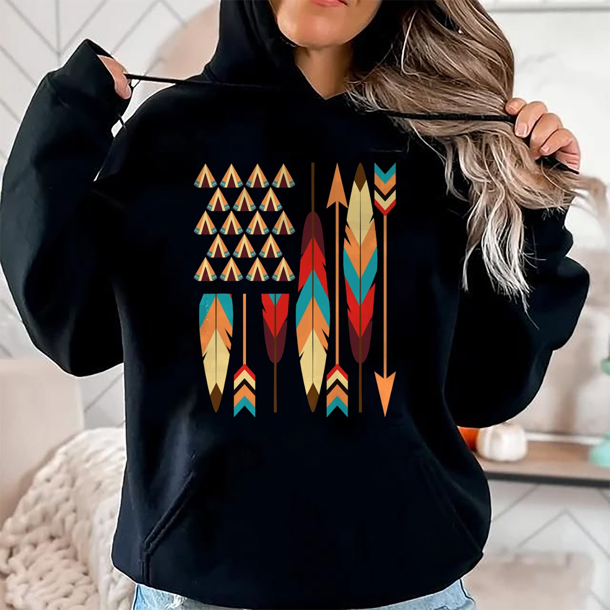 Native American T-Shirts, Vintage Native American Unisex T-Shirt/Hoodie/Sweatshirt HLT00 - Native American Pride USA Flag T-Shirt T-Shirt