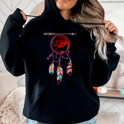 Native American T-Shirts, Vintage Native American Unisex T-Shirt/Hoodie/Sweatshirt HLT00 - Native American Timber Wolf Dream Catcher Indian Tribal Gift T-Shirt (1)