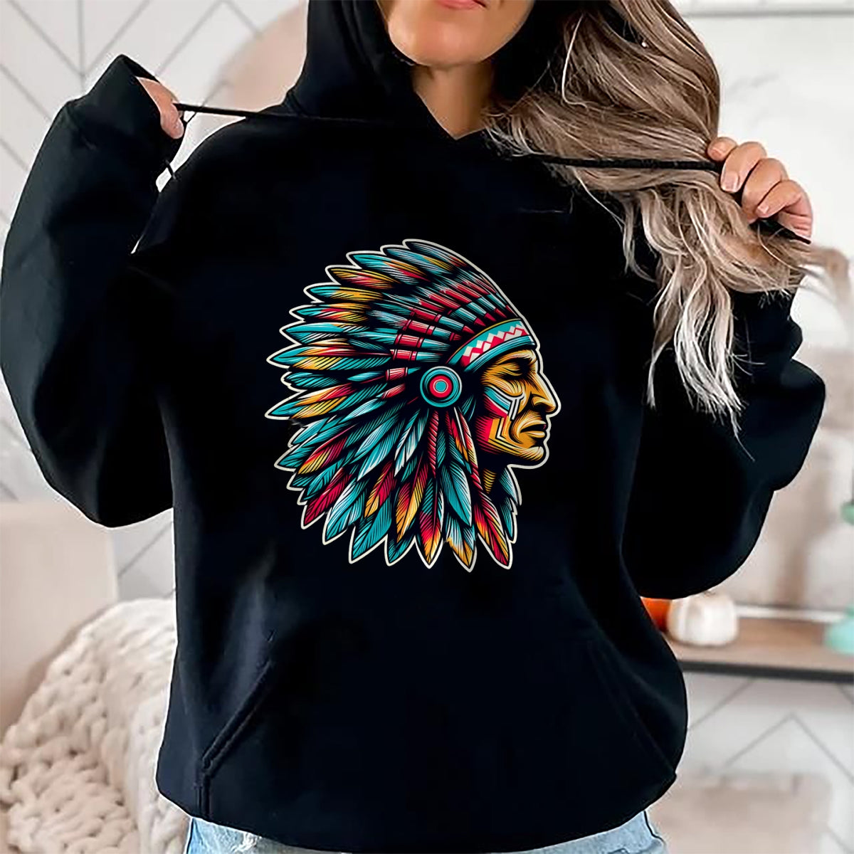 Native American T-Shirts, Vintage Native American Unisex T-Shirt/Hoodie/Sweatshirt HLT00 - Native American Indian Headdress Chief Feathers Indigenous T-Shirt (1)