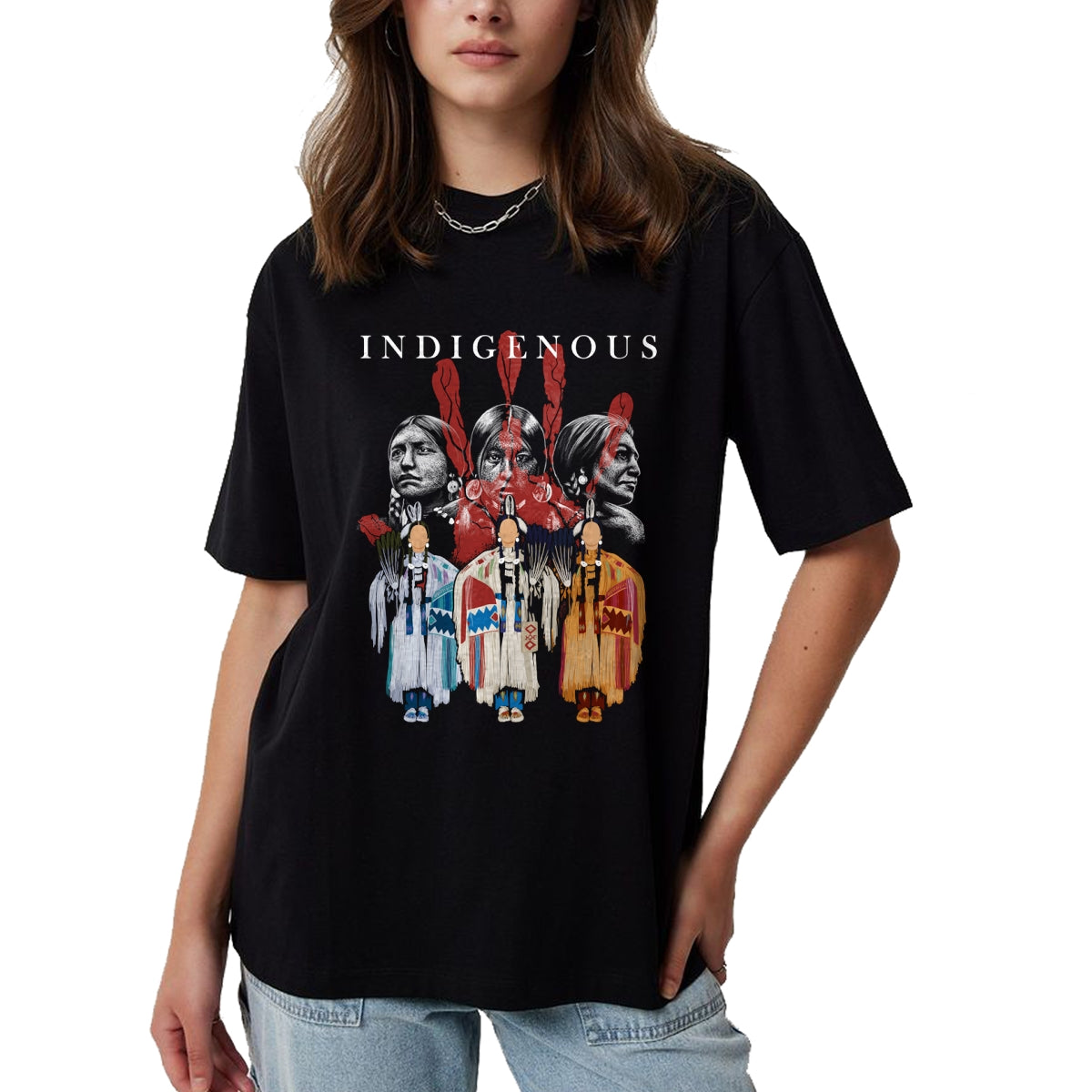 Native American T-Shirts, Vintage Native American Unisex T-Shirt/Hoodie/Sweatshirt HLT00 - Native American Indigenous Red Hand Indian Blood Themed Long Sleeve T-Shirt (1)