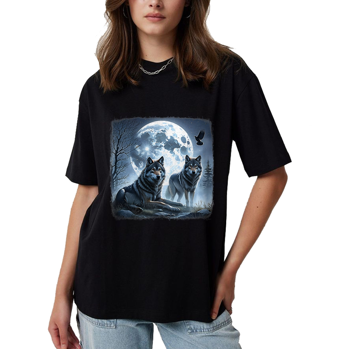 Native American T-Shirts, Vintage Native American Unisex T-Shirt/Hoodie/Sweatshirt HLT00 - Mystical Wolves Native American Full Moon Mountain 0CAS09 T-Shirt