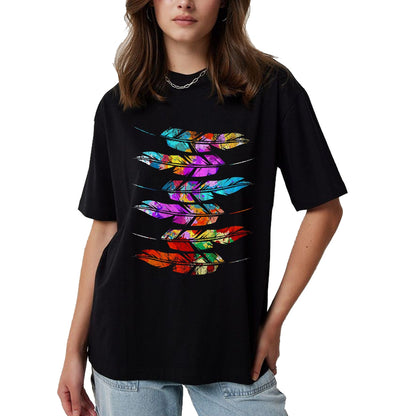 Native American T-Shirts, Vintage Native American Unisex T-Shirt/Hoodie/Sweatshirt HLT00 - Indigenous Heritage Colorful Feathers Indian Native American T-Shirt (1)