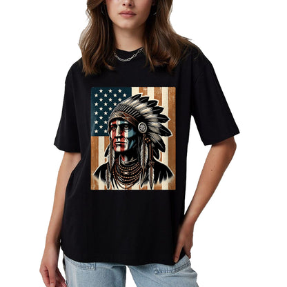 Native American T-Shirts, Vintage Native American Unisex T-Shirt/Hoodie/Sweatshirt HLT00 - Native American Indian Vintage Chief American USA Flag Retro T-Shirt (1)