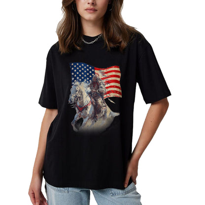 Native American T-Shirts, Vintage Native American Unisex T-Shirt/Hoodie/Sweatshirt HLT00 - Native American Day Flag Indian Riding Horse 4th of July T-Shirt (1)