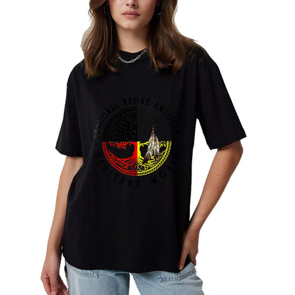 Native American T-Shirts, Vintage Native American Unisex T-Shirt/Hoodie/Sweatshirt HLT00 - Native Tree Roots Leather Native American Heritage Month T-Shirt (1)