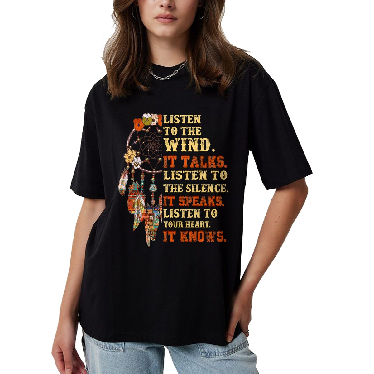 Native American T-Shirts, Vintage Native American Unisex T-Shirt/Hoodie/Sweatshirt HLT00 - Listen To The Wind It Talks Native American Proverb Quotes T-Shirt