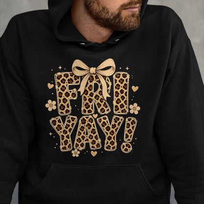 Best Teacher Shirt, Funny Teacher UnisexT-Shirt/Hoodie/Sweatshirt HLT00 - Happy Fri-Yay Friday Leopard Bow Teacher Back to School T-Shirt