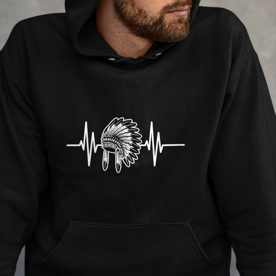 Native American T-Shirts, Vintage Native American Unisex T-Shirt/Hoodie/Sweatshirt HLT00 - Native Indian Headdress Heartbeat Indigenous Native American