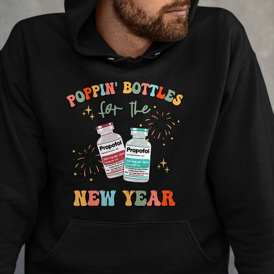 Funny Nurse Shirt, Nurse Unisex T-Shirt/Hoodie/Sweatshirt HLT00 -ICU Nurse New Year Eve Outfit Poppin Bottles ER RN CNA Nurse T-Shirt