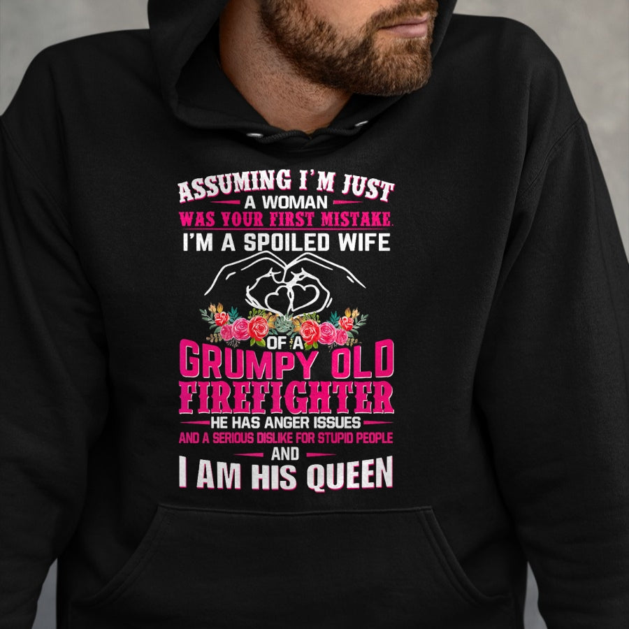 Best Wife Shirt, Wife and Husband Unisex T-Shirt/Hoodie/Sweatshirt HLT00 - Gift for wife T shirt, spoiled wife   I'm A Spoiled Wife Grumpy Old Firefighter - Firefighter Wife P