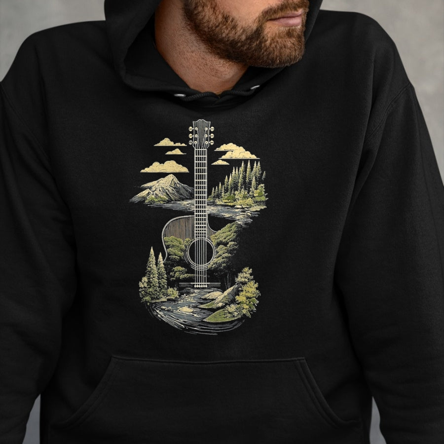 Guitar Lover Shirt, Funny Guitar UnisexT-Shirt/Hoodie/Sweatshirt HLT00 - Acoustic Guitar Nature Forest Mountain Art T-Shirt, Men, Black, 3X-Large