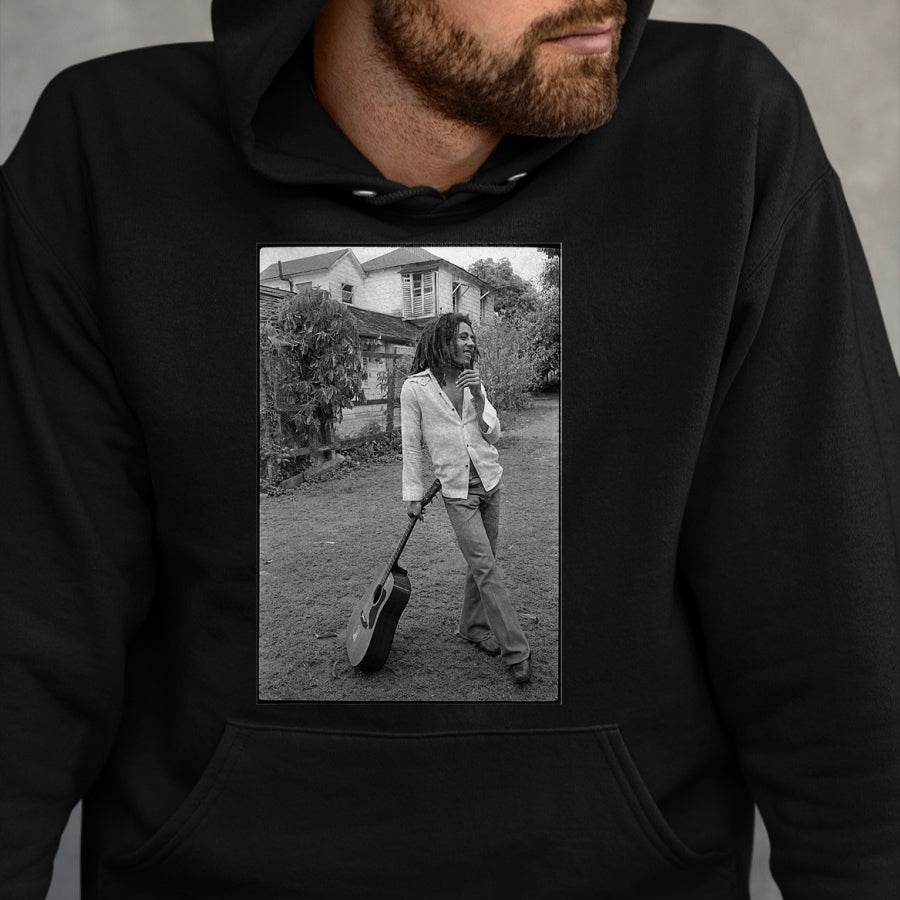 Guitar Lover Shirt, Funny Guitar UnisexT-Shirt/Hoodie/Sweatshirt HLT00 - Bob Marley x David Burnett Black & White Guitar Photo T-Shirt