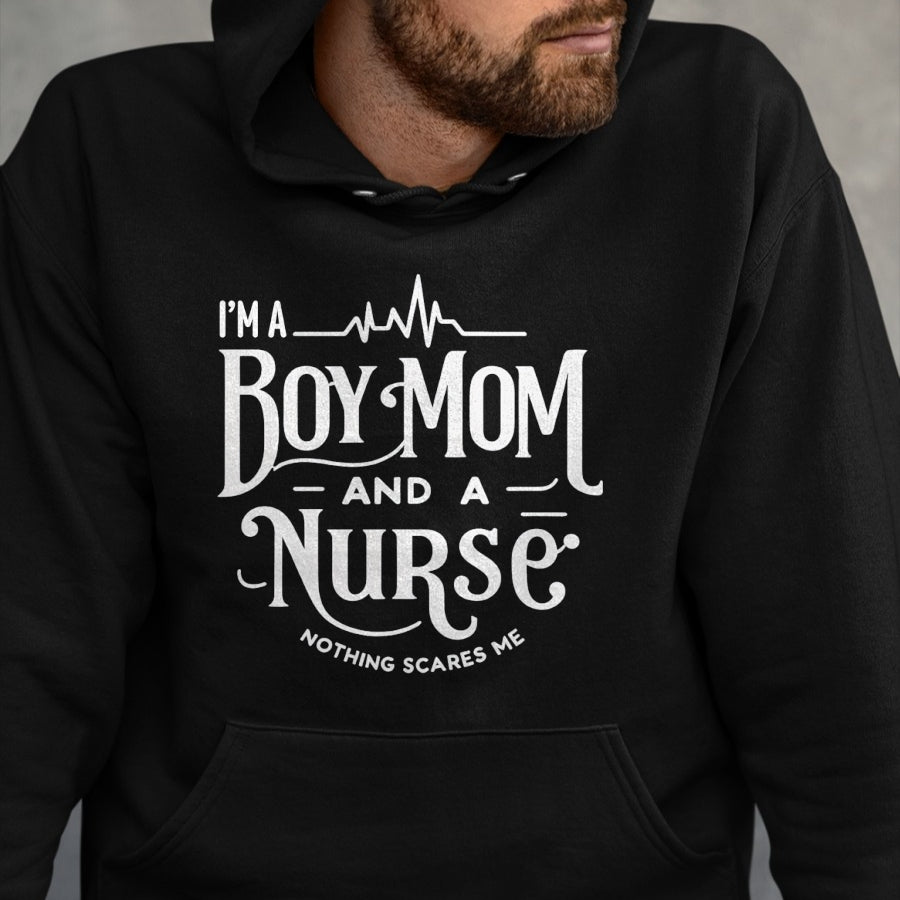Funny Nurse Shirt, Nurse Unisex T-Shirt/Hoodie/Sweatshirt HLT00 - i'm a boy mom and a nurse nothing scares me Boy Mom Nurse Long Sleeve T-Shirt