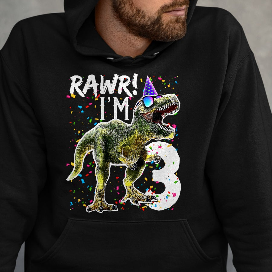 Best Dinosaur Lover Shirt, Funny Dinosaur UnisexT-Shirt/Hoodie/Sweatshirt HLT00 - Rawr I_m 3 3rd Birthday T Rex Dinosaur Party Gift for Boys T-Shirt