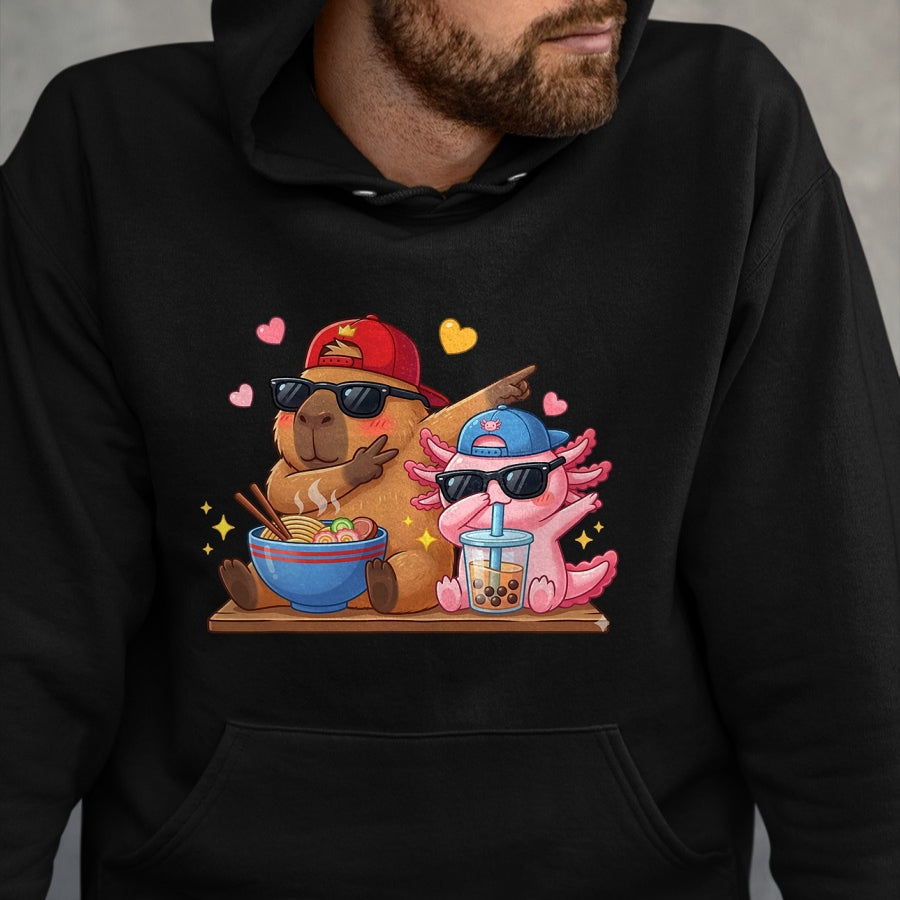 Cute Capybara Shirt, Funny Capybara Unisex T-Shirt/Hoodie/Sweatshirt HLT00 - Cute Dabbing Capybara Axolotl Boba Tea Ramen Boys Girls Kids T-Shirt