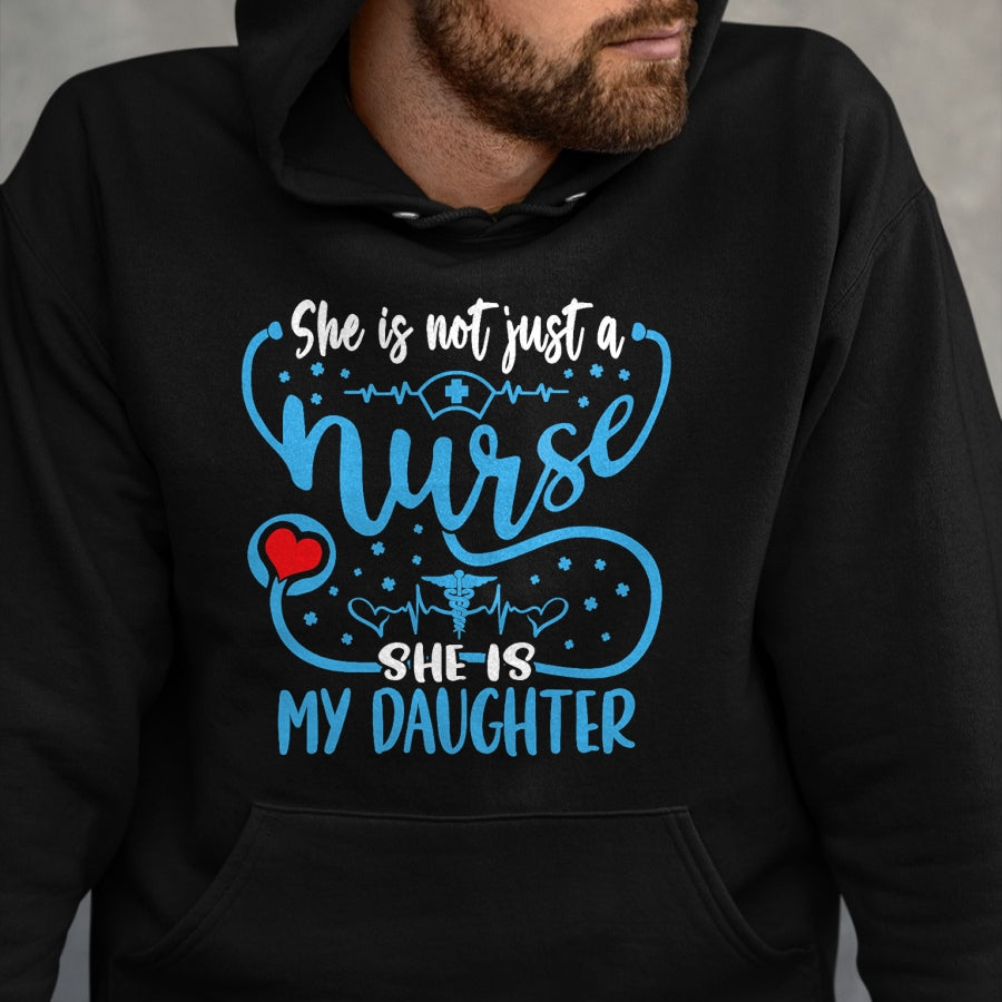 Funny Nurse Shirt, Nurse Unisex T-Shirt/Hoodie/Sweatshirt HLT00 - My Daughter Is A Nurse Proud Nurse's Mom Dad RN LPN Family T-Shirt (2)