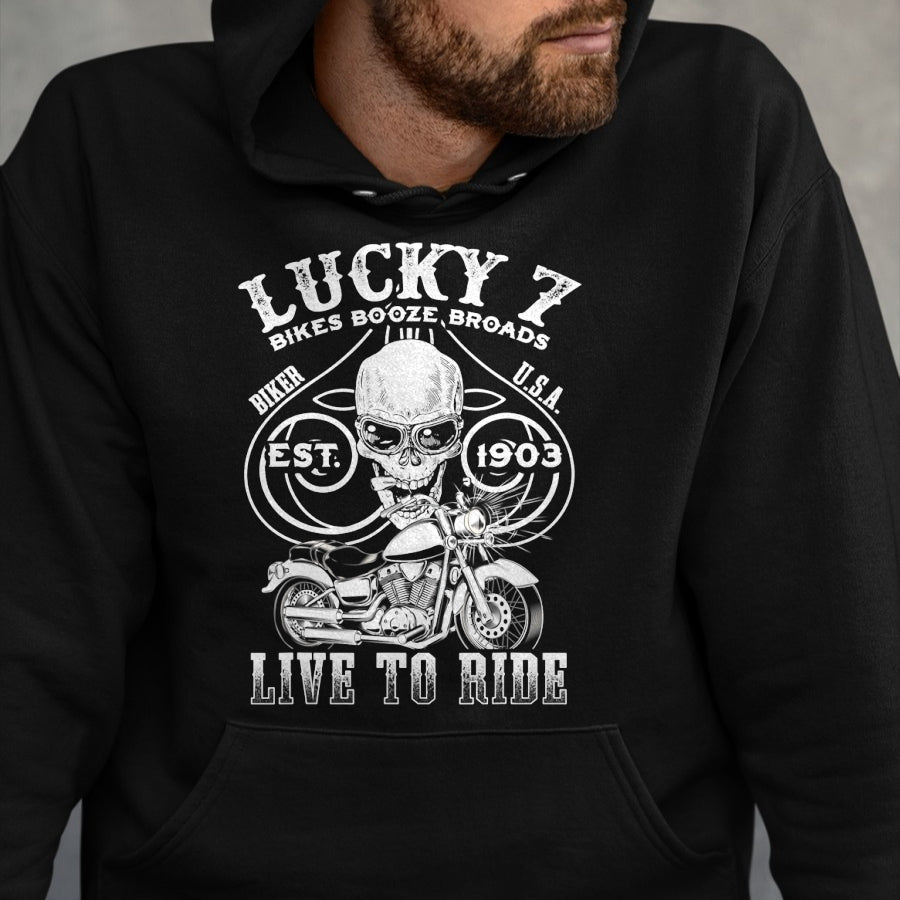 Gift for Dad Shirt, Funny Dad Unisex T-Shirt/Hoodie/Sweatshirt HLT00 – Lucky 7 Live To Ride Poker Style T-Shirt