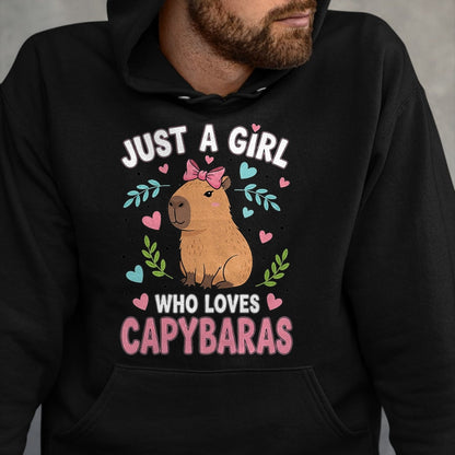 Cute Capybara Shirt, Funny Capybara Unisex T-Shirt/Hoodie/Sweatshirt HLT00 - Just a Girl who Loves Capybaras T-Shirt (3)