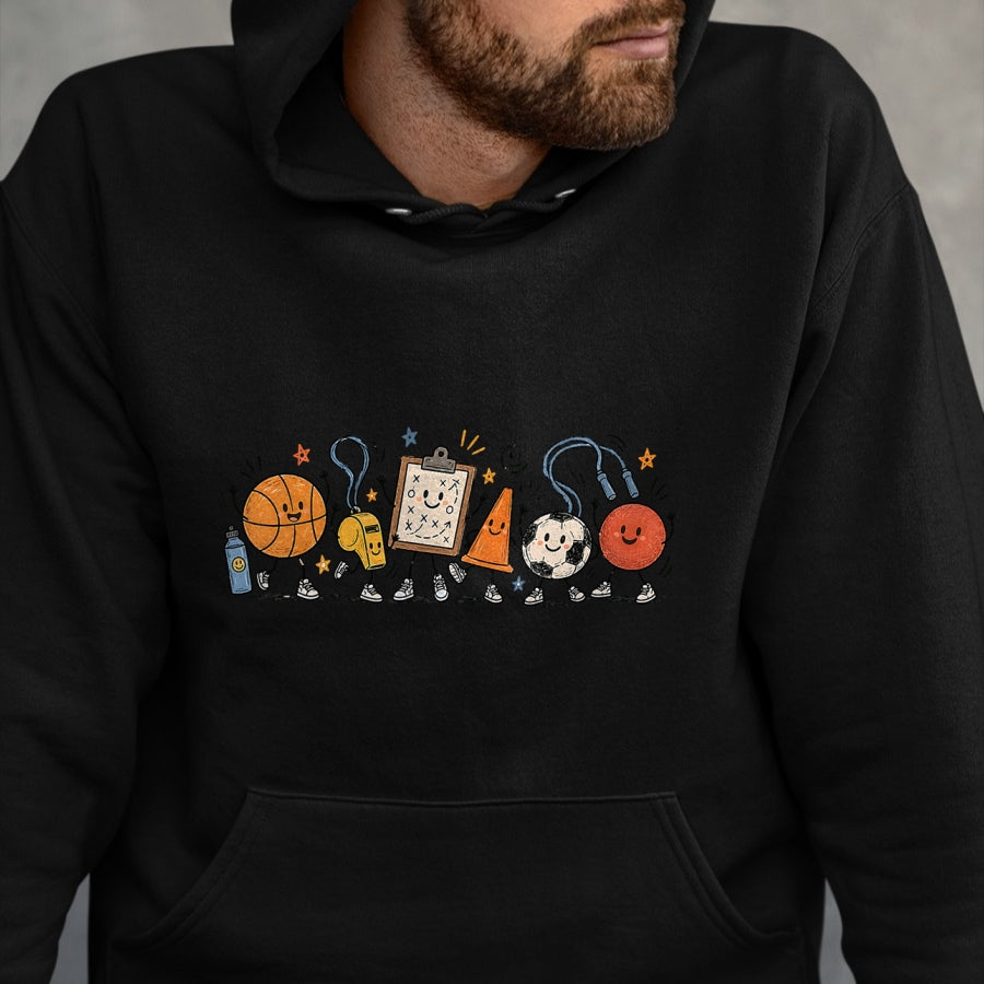 Best Teacher Shirt, Funny Teacher UnisexT-Shirt/Hoodie/Sweatshirt HLT00 - PE Teacher Doodle Physical Education Basketball Back to T-Shirt