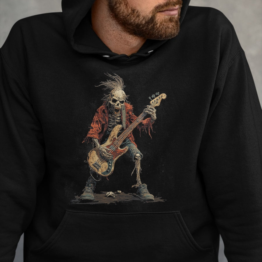 Guitar Lover Shirt, Funny Guitar UnisexT-Shirt/Hoodie/Sweatshirt HLT00 - Skeleton Punk Rocker Halloween Bass Guitar Rock N Roll T-Shirt