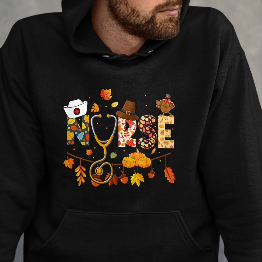 Funny Nurse Shirt, Nurse Unisex T-Shirt/Hoodie/Sweatshirt HLT00 - Nurse Thanksgiving Shirt Health Worker Nursing Fall Turkey T-Shirt