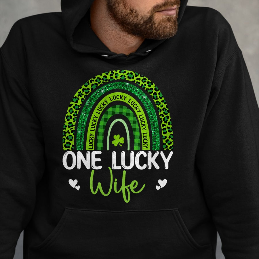 Best Wife Shirt, Wife and Husband Unisex T-Shirt/Hoodie/Sweatshirt HLT00 - Gift for wife T shirt, lucky wife   One Lucky Wife Rainbow Leopard Saint Patrick's Day T-Shirt