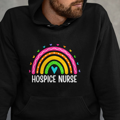 Funny Nurse Shirt, Nurse Unisex T-Shirt/Hoodie/Sweatshirt HLT00 - Hospice Care Nursing Rainbow RN Registered Hospice Nurse T-Shirt