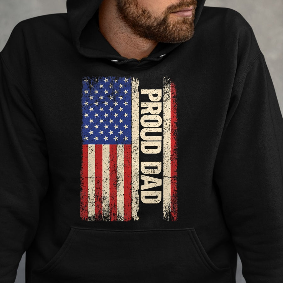 Gift for Dad Shirt, Funny Dad Unisex T-Shirt/Hoodie/Sweatshirt HLT00 – Proud Dad US American Flag Shirt for Fathers Day 2024 Men T-Shirt