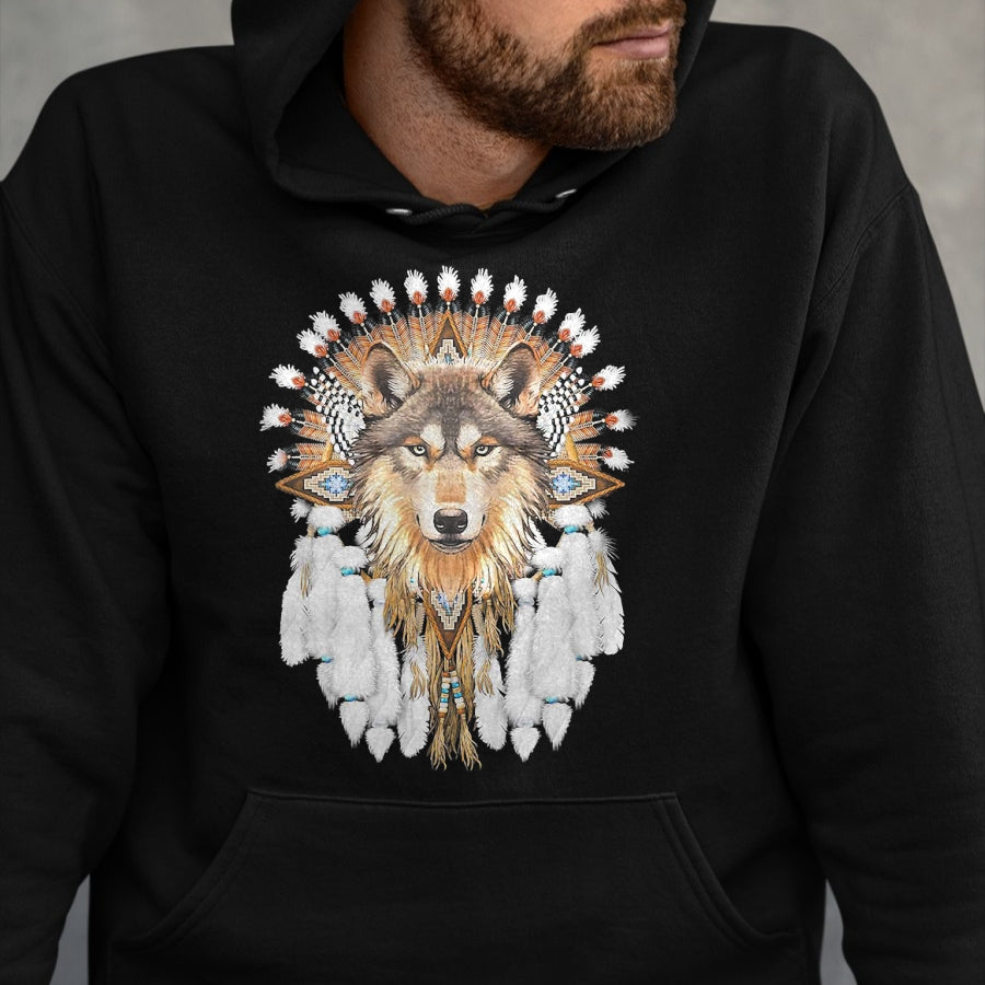 Native American T-Shirts, Vintage Native American Unisex T-Shirt/Hoodie/Sweatshirt HLT00 - Native American Wolf Feather
