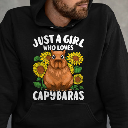 Cute Capybara Shirt, Funny Capybara Unisex T-Shirt/Hoodie/Sweatshirt HLT00 - Just A Girl Who Loves Capybaras Cute Sunflower Girls Kids T-Shirt
