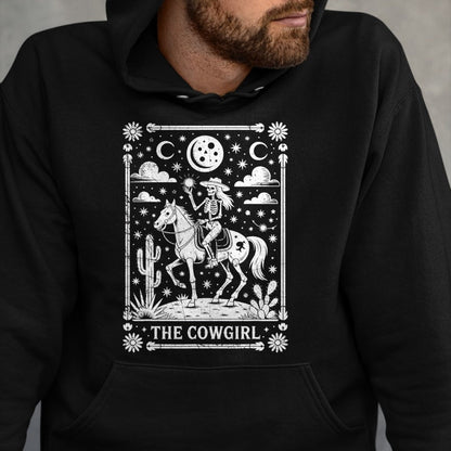 Best Horse Lover Shirt , Funny Horse UnisexT-Shirt/Hoodie/Sweatshirt HLT00 - Skeleton Cowgirl Riding Horse Tarot Card Gothic Halloween T-Shirt