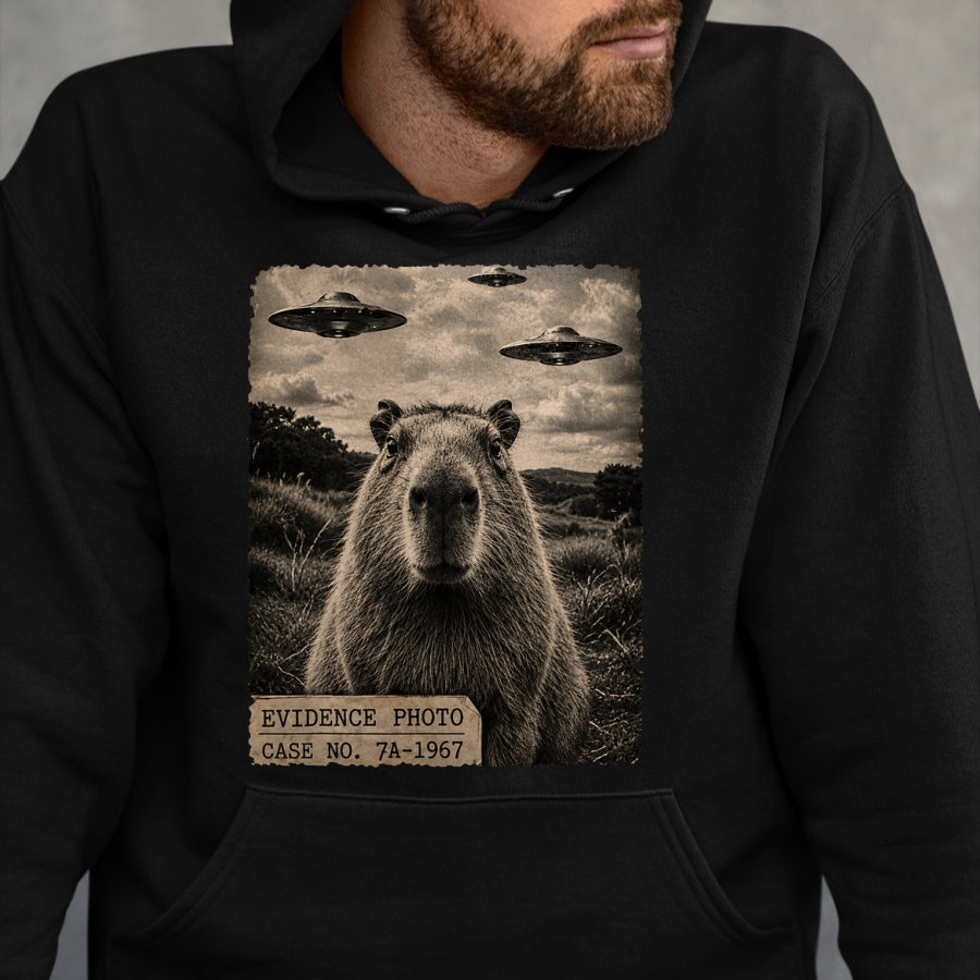 Cute Capybara Shirt, Funny Capybara Unisex T-Shirt/Hoodie/Sweatshirt HLT00 - Funny Capybara Graphic Tee Alien UFO Evidence Photo Vintage T-Shirt