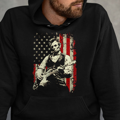 Guitar Lover Shirt, Funny Guitar UnisexT-Shirt/Hoodie/Sweatshirt HLT00 - Abraham Lincoln Playing Guitar Rock and Roll American Flag T-Shirt, Men, Black, 3X-Large